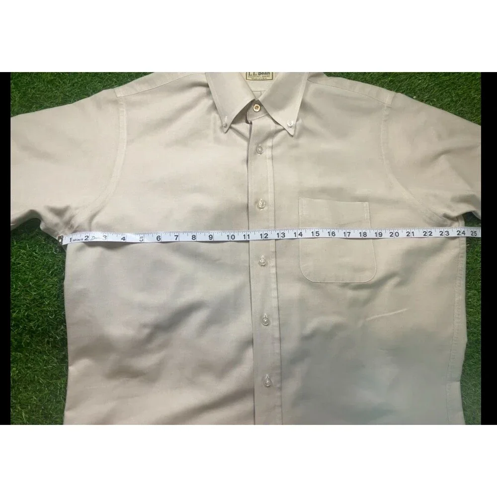 Vintage L.L. Bean Men's Oxford Cloth Beige Short Sleeve Button down 16.5 - Picture 4 of 4